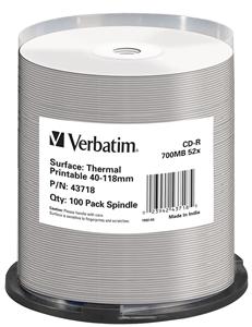 VERBATIM CD-R(100-Pack)/52x/700MB/ThermoPrint/NoID