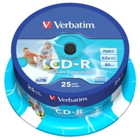 Verbatim CD-R 25 pack 52x/700MB/AZO Wide Inkjet Printable