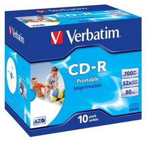 Verbatim CD-R 52x/700MB/Jewel/AZO Wide Inkjet Printable - 1 kus