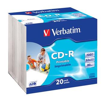 Verbatim CD-R 52x/700MB/Slim/AZO Wide Inkjet Printable