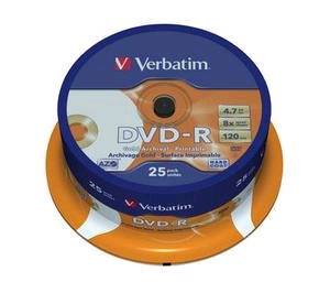 Verbatim DVD-R 25 pack 8x/4.7GB/Archival Grade/Print/gold