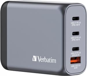 Verbatim GNC-100 cestovný adaptér, GaN, 3xUSB-C PD 2x100W/1x65W, 1xUSB-A