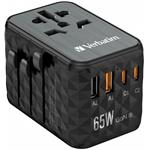 Verbatim UTA-05 cestovný adaptér, GaN, 2xUSB-C PD 65W, 2xUSB-A