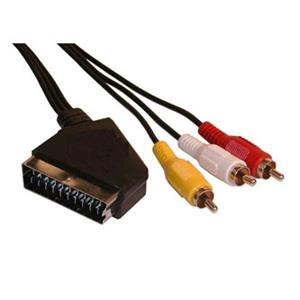 Video kábel SCART samec - 3x CINCH samec, 3m, čierna