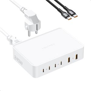 Voltme Revo 240, GaN napájací adaptér s 4x USB-C a 2x USB-A výstupom, PD 3.1, 240W, biela