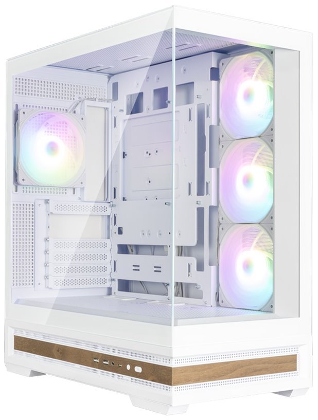 Zalman skříň P40 Namu / midT/ 4x120mm ARGB fan / 2xUSB 3.0 / USB-C / panoramatická / dřevěné doplňky / bílá