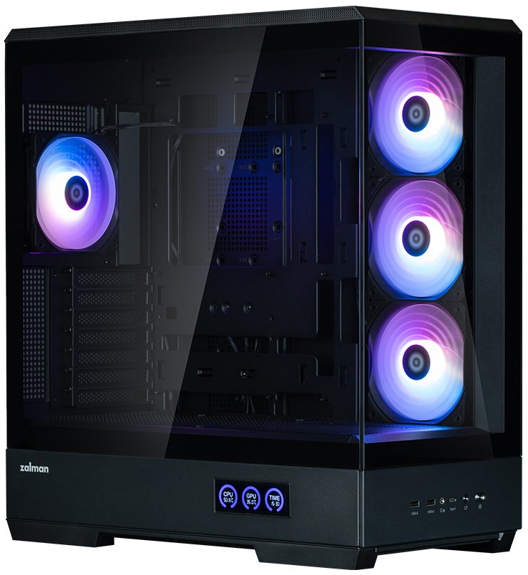 Zalman skříň P50 DS / Middle Tower / 4x120mm ARGB fan / 2x USB 3.0 / USB-C / panoramatická / černá