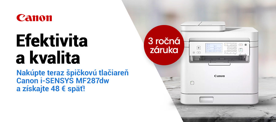 Získajte späť 48€ z kúpy tlačiarne Canon i-SENSYS MF287dw